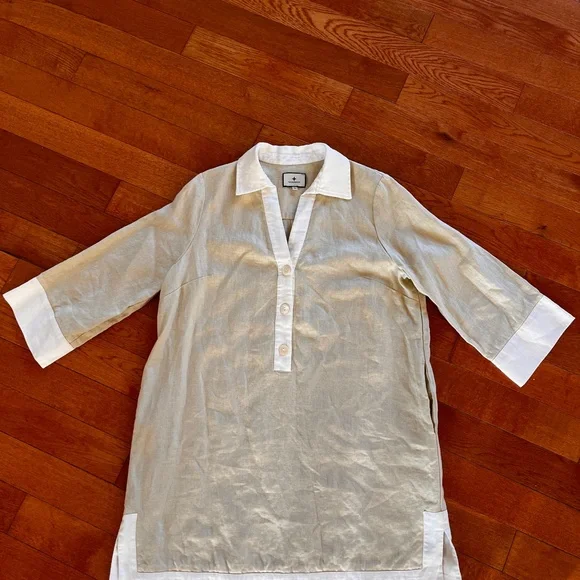 Tuckernuck 100% Linen mini collared dress in Natural Beige - Picture 9 of 10